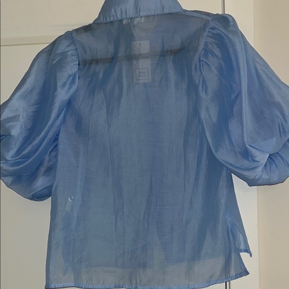 Wowo Sheer Blue Blouse with Puff Sleeves - Picture 4 of 5
